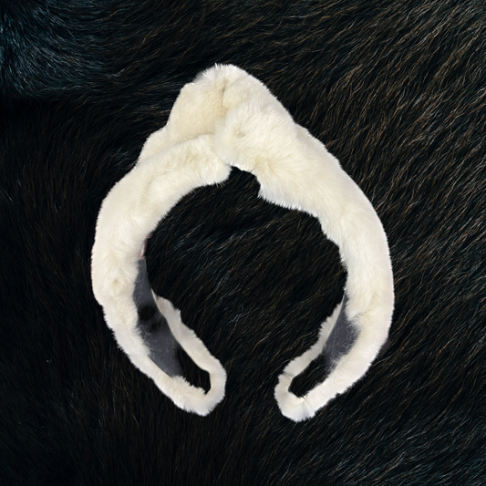 White Fur Headband w Knot