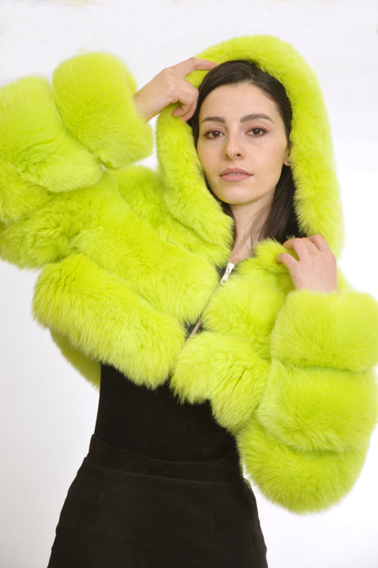 Nicole Lime Fox Cropped Jacket